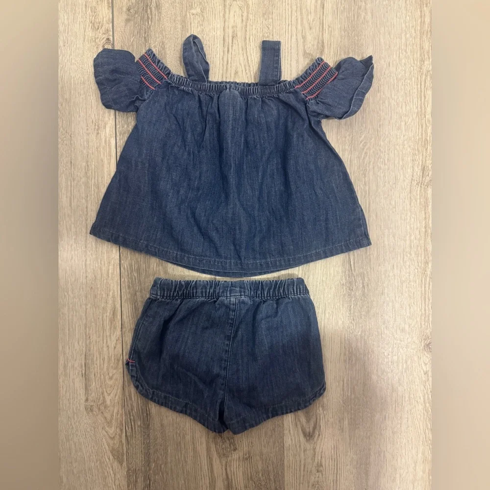 Cat & Jack Girls Denim Two-Piece Set in Dark Blue with Pink Stitching